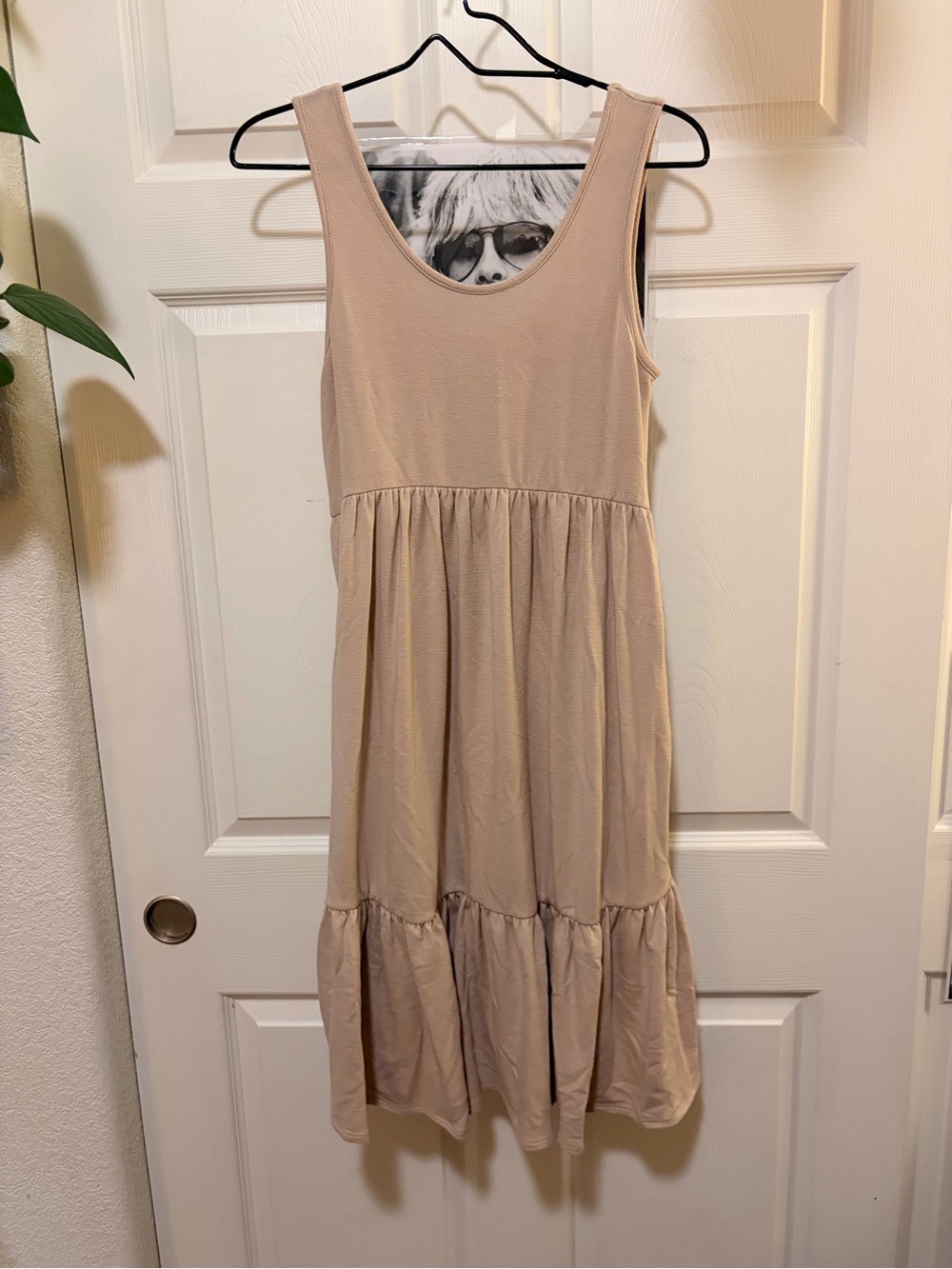 Hello MIZ Sleeveless Tiered Midi Dress in Light Beige